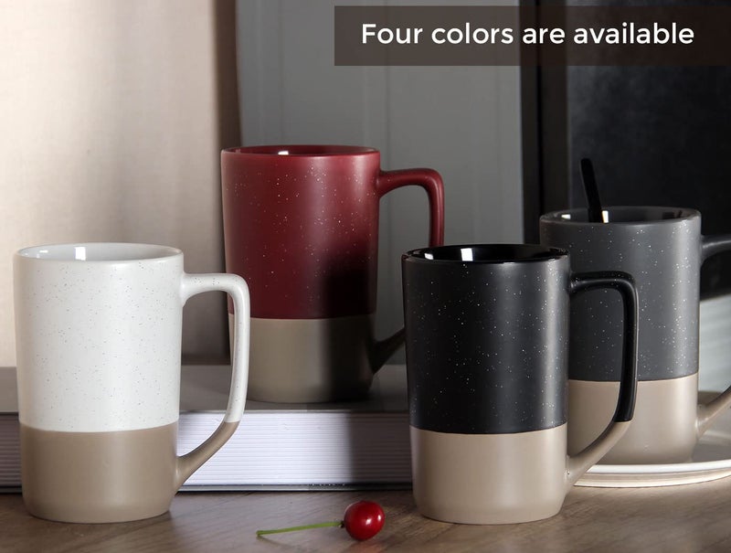 SHOWFULL 16 OZ Large Coffee Mug, Two Color Combination Big Ceramic Tea Cup with Square Handle with White Speckled for Men Women Restaurant Home Office Hot Drinks, Black - Image 5