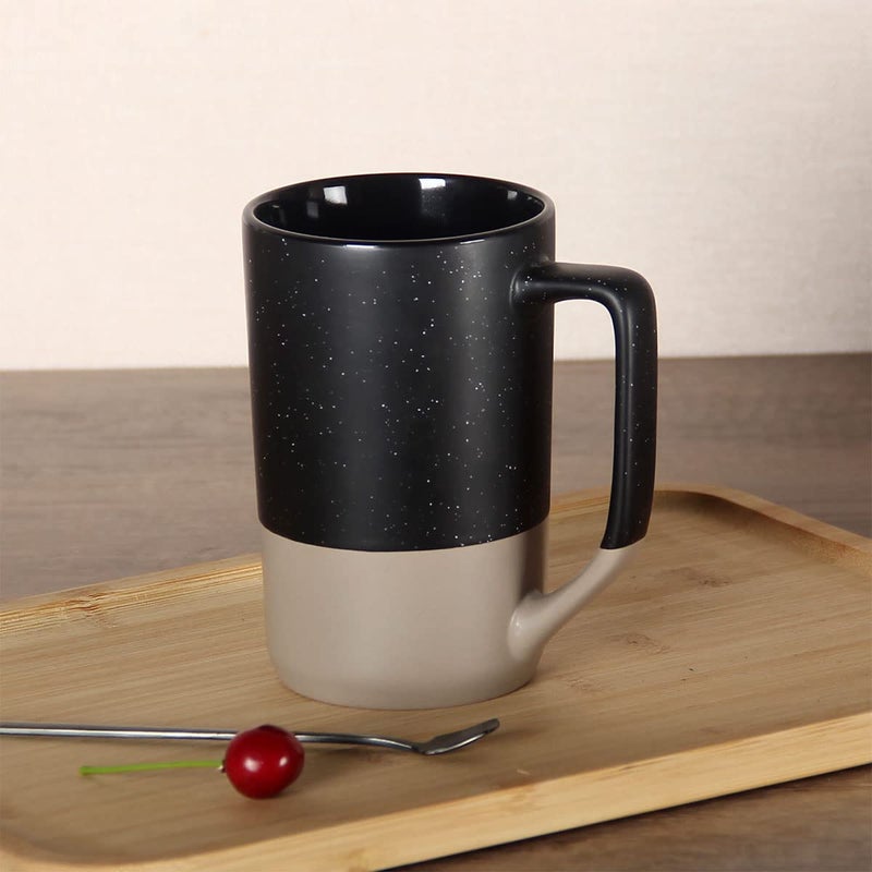 SHOWFULL 16 OZ Large Coffee Mug, Two Color Combination Big Ceramic Tea Cup with Square Handle with White Speckled for Men Women Restaurant Home Office Hot Drinks, Black - Image 3