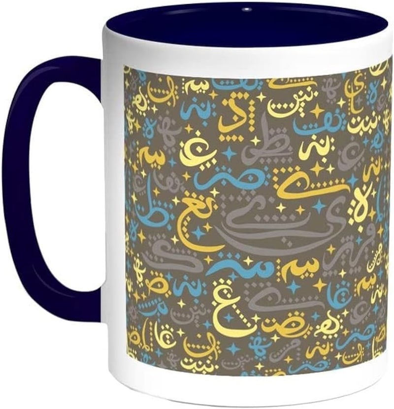 راين RYN كوب قهوة مطبوع بحروف عربية 11 أونصة أزرق/أبيض/رمادي - Image 1
