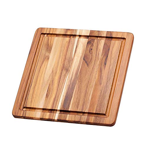 Teakhaus Cutting Board With Juice Canal - Square Teak Wood Serving Board (12 x 12 x .55 in.) - By Teakhaus - Image 1