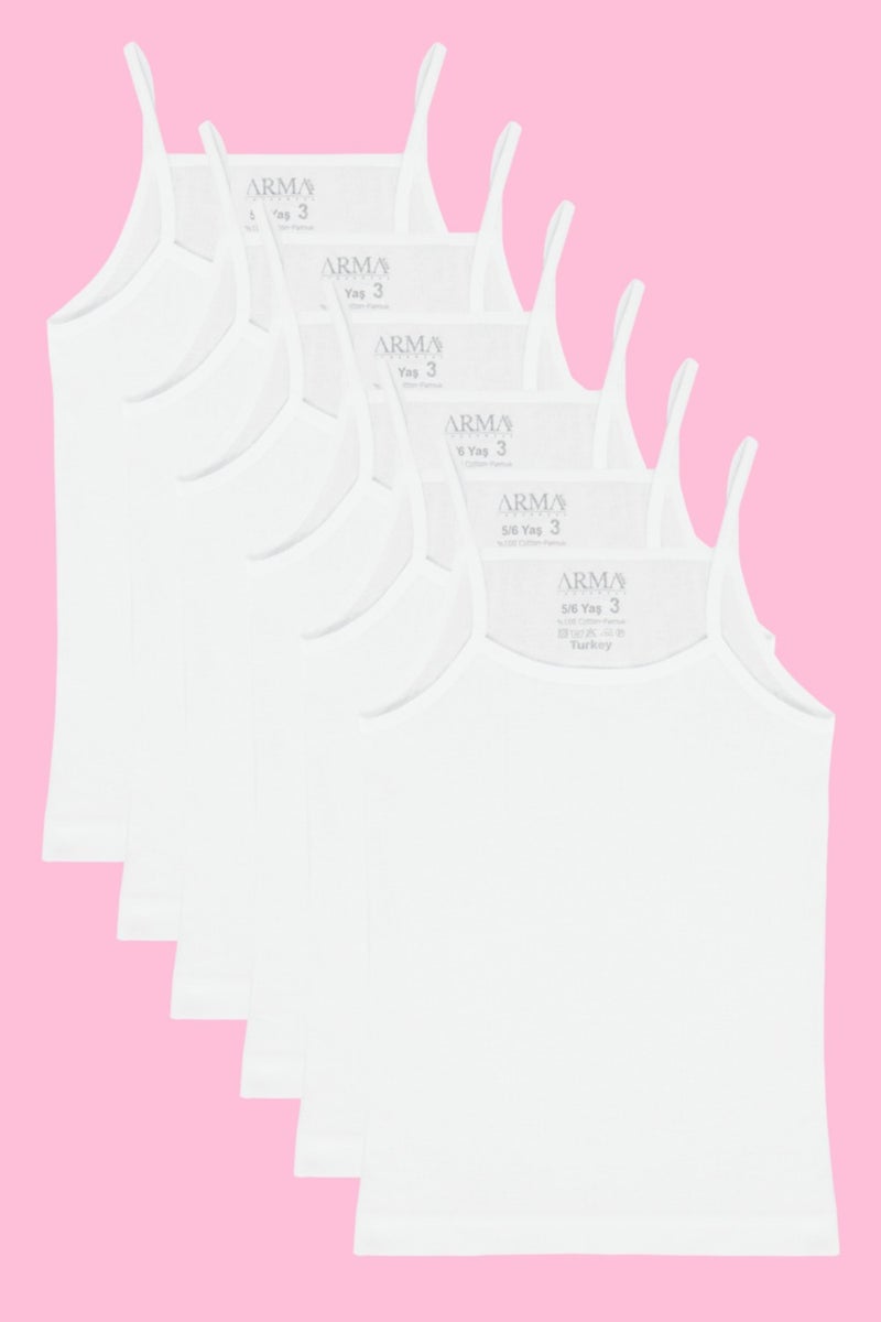 Arma Yıldız White 6-Pack Girl's Undershirt with Rope Straps White 100% Cotton Rib  - Image 1