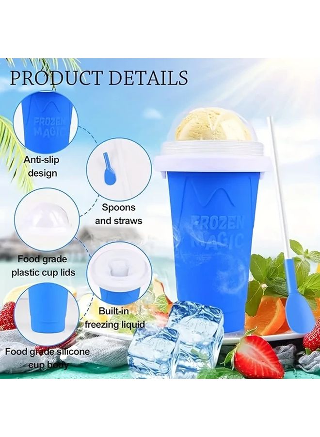 كوب عصير مجمد قابل للعصر بتجميد سريع مزدوج الطبقات مع غطاء وقشة باللون الوردي الأحمر - Image 4