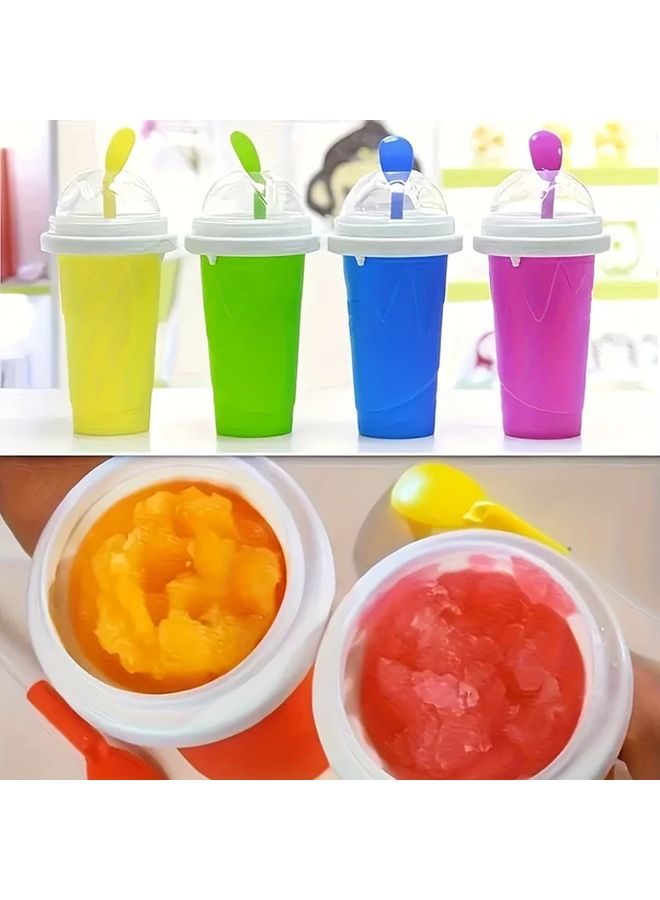 كوب عصير مجمد قابل للعصر بتجميد سريع مزدوج الطبقات مع غطاء وقشة باللون الوردي الأحمر - Image 2