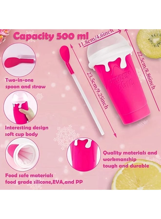 كوب عصير مجمد قابل للعصر بتجميد سريع مزدوج الطبقات مع غطاء وقشة باللون الوردي الأحمر - Image 3