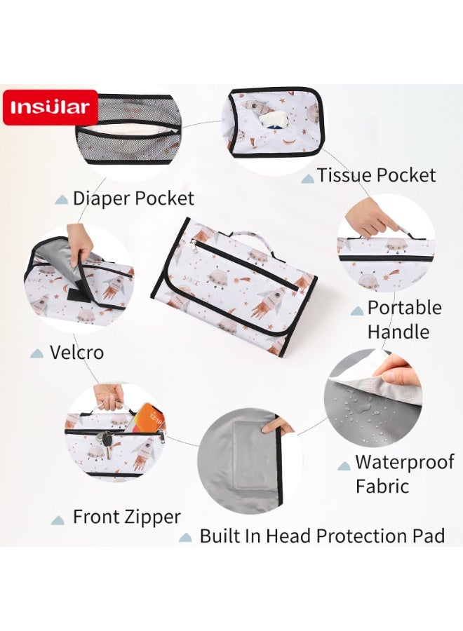 insular Portable Diaper Changing Pad, Foldable Waterproof Changing Mat and Portable Changing Pad for Travel, Baby Changing Station with Smart Wipes Pocket&Storage (Black plaid ) - Image 4