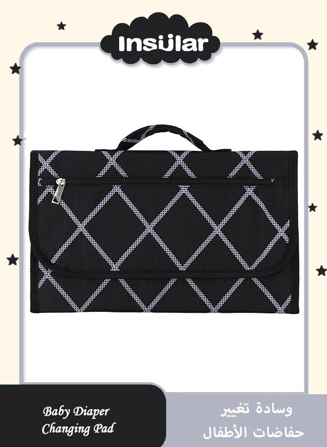 insular Portable Diaper Changing Pad, Foldable Waterproof Changing Mat and Portable Changing Pad for Travel, Baby Changing Station with Smart Wipes Pocket&Storage (Black plaid ) - Image 1