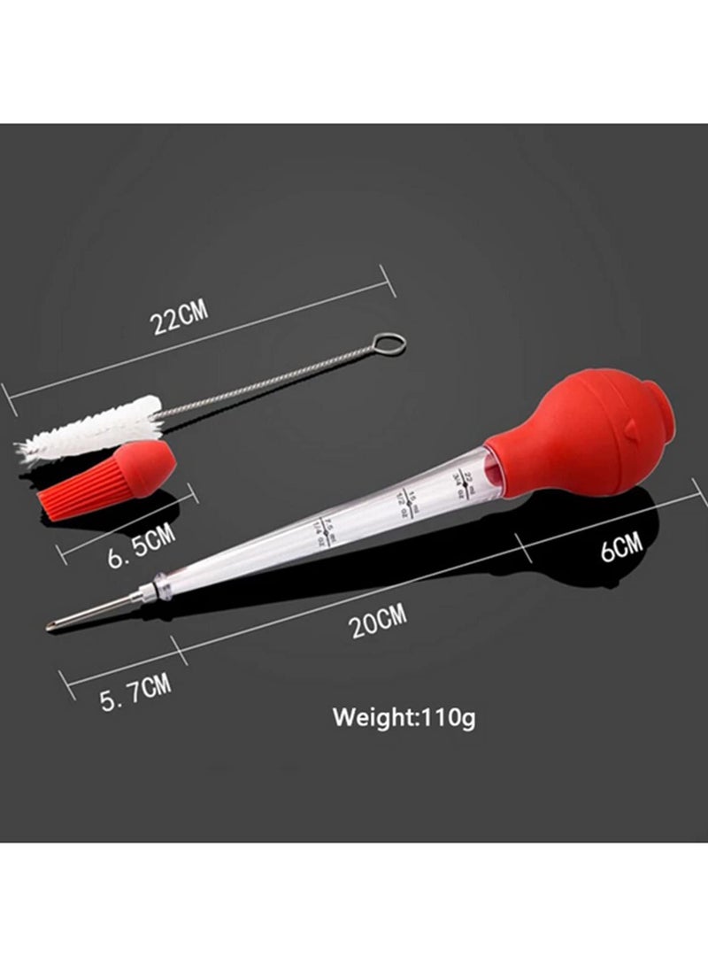 Silicone Head Cleaning Brush Pump Pipe Dropper Portable With Scale Barbecue Tool Pipette Turkey Cooking Sauce Oil Tube durable Stainless Steel Syringe Needle 22ml  - Image 2