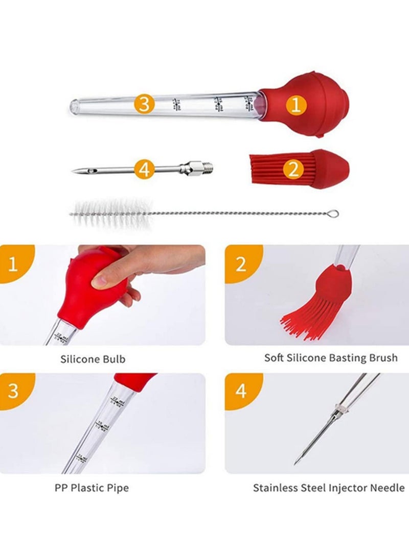 Silicone Head Cleaning Brush Pump Pipe Dropper Portable With Scale Barbecue Tool Pipette Turkey Cooking Sauce Oil Tube durable Stainless Steel Syringe Needle 22ml  - Image 5