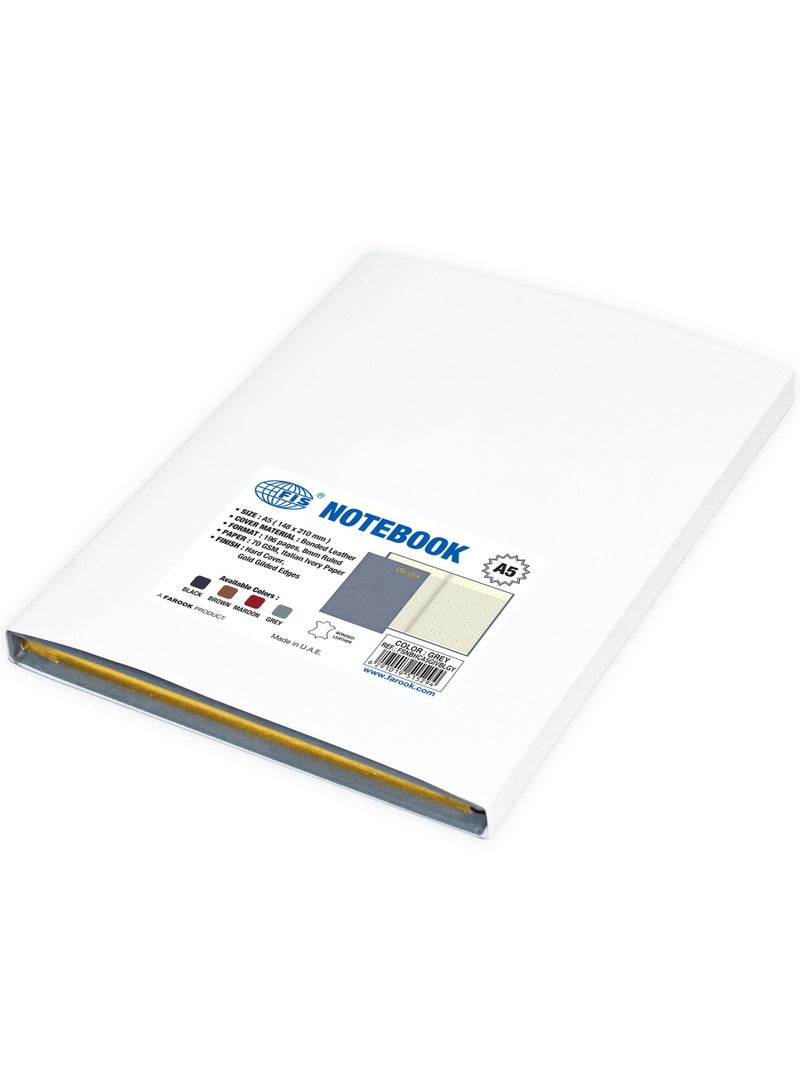FIS Golden Notebook Bonded Leather, Size A5, Italian Ivory Paper, 70 GSM, 196 Pages, 8 mm Ruled, Hard Cover, Gold Gilded Edges, Colour Grey - FSNBHCA5GIVBLGY - Image 5