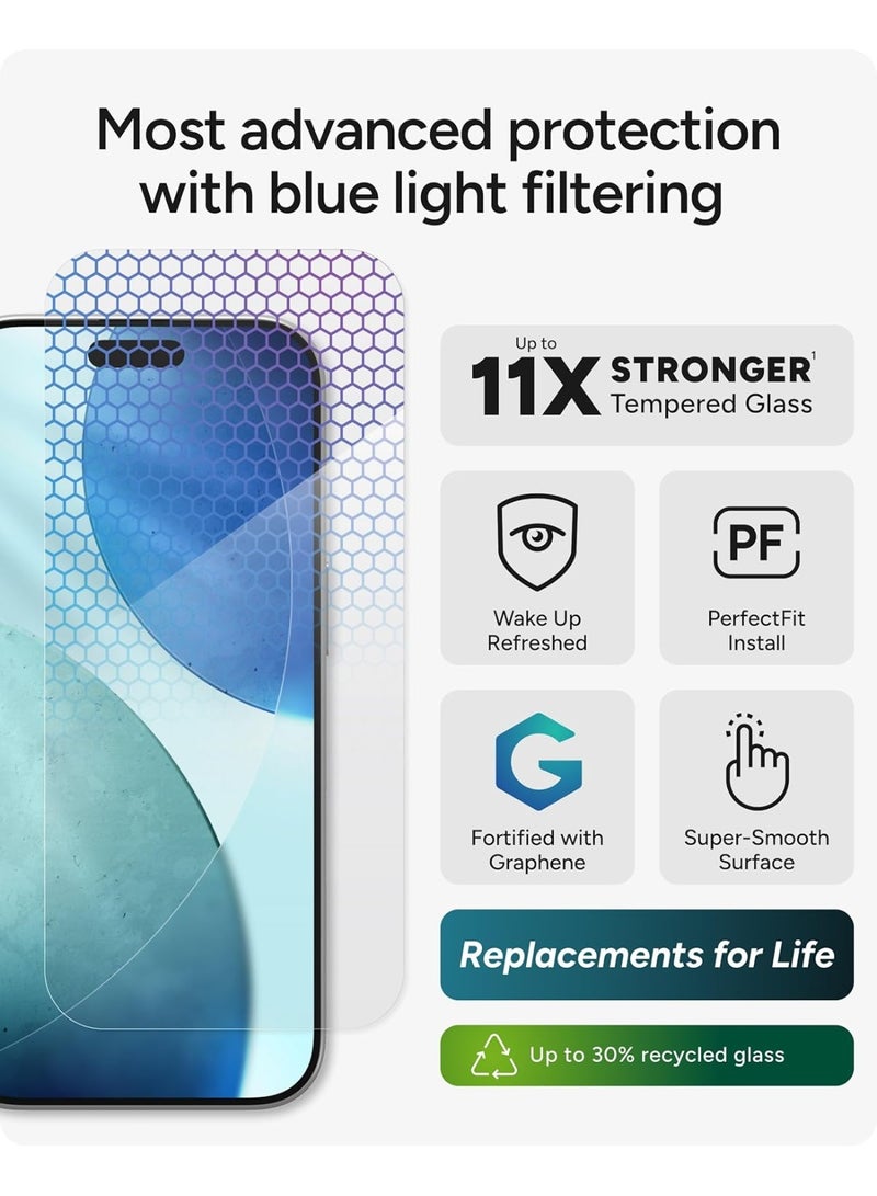 زاج واقي شاشة XTR5 لهاتف iPhone 17 - زجاج مقوى، حماية من الضوء الأزرق، أقوى 11 مرة، تقنية Eyesafe CPF60، تقنية مضادة للانعكاس، ألوان زاهية وحساسية عالية للمس، سهل التركيب. - Image 2