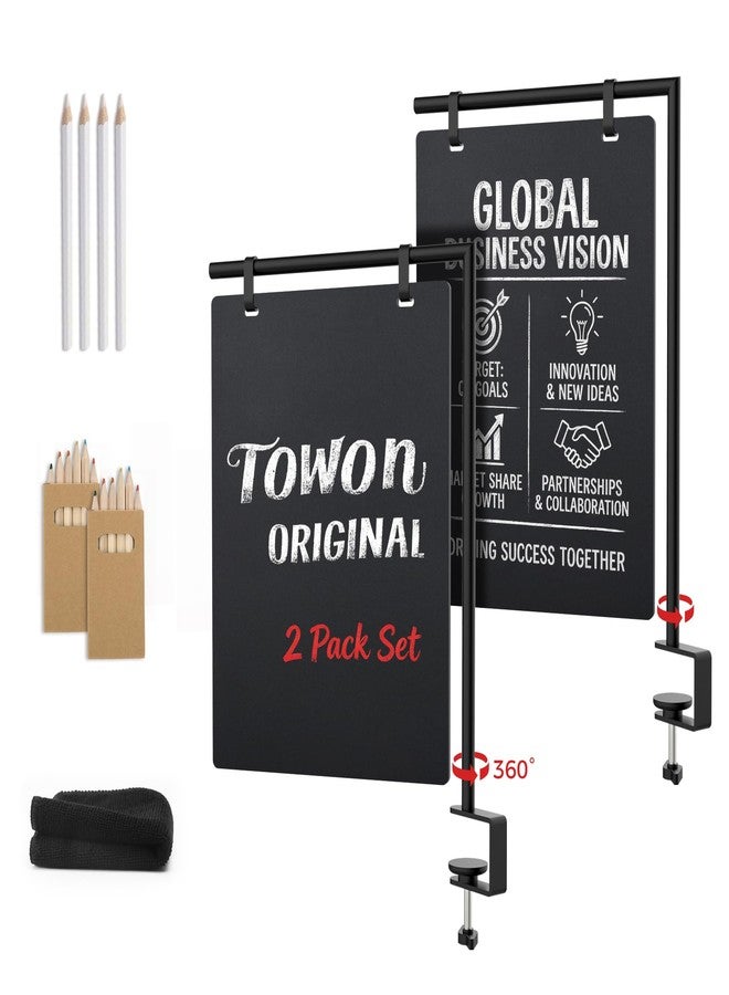 TOWON 2-Pack Clamp-On Desk Chalkboard Signs - Desk Edge Double-Sided Hanging Menu Boards (8 x 11 Inch) - Detachable Tabletop Blackboards with C-Clamp Mounts for Cafe Counter, Office & Wedding & Kitchen - Image 1