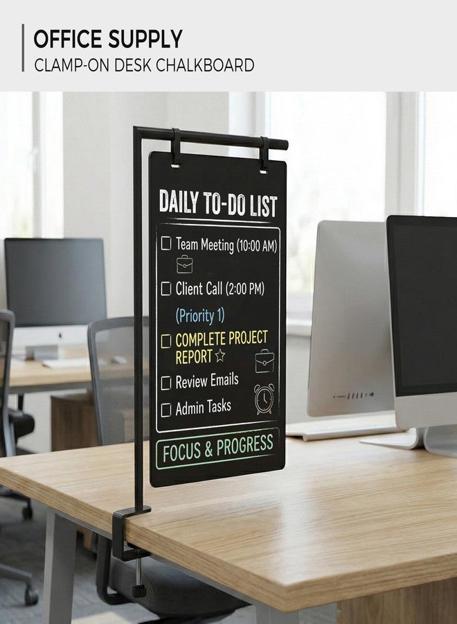 TOWON 2-Pack Clamp-On Desk Chalkboard Signs - Desk Edge Double-Sided Hanging Menu Boards (8 x 11 Inch) - Detachable Tabletop Blackboards with C-Clamp Mounts for Cafe Counter, Office & Wedding & Kitchen - Image 2
