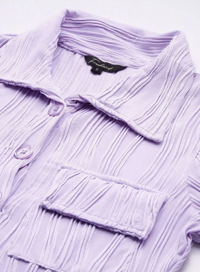 Freehand  Women Regular Fit Textured Polo Neck Short Sleeve Midi Dress for Women | Best Price UAE