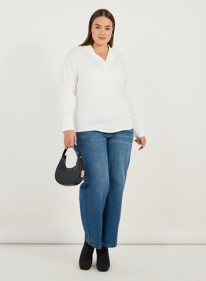 ستايلي بلوزة بمقاس كبير وياقة نوتش مع أكمام طويلة - Image 2