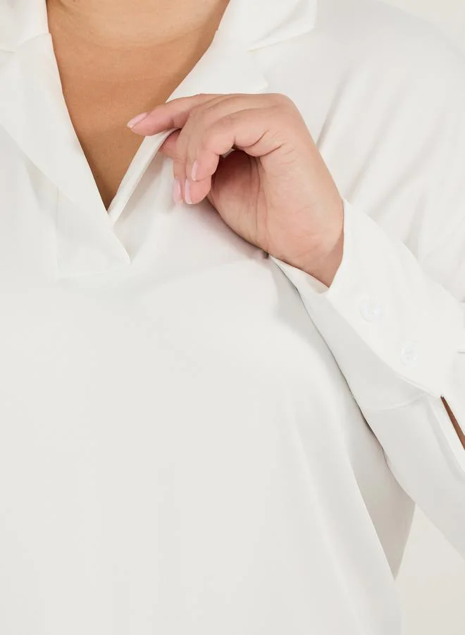 Styli Plus Size Notch Collar Long Sleeve Blouse