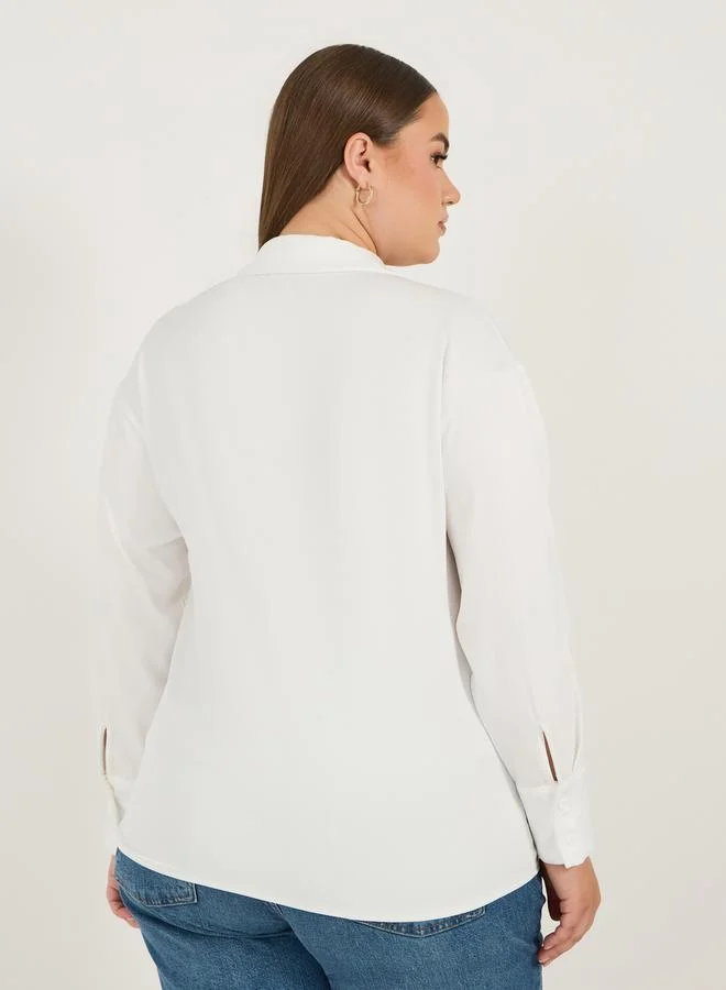 Styli Plus Size Notch Collar Long Sleeve Blouse