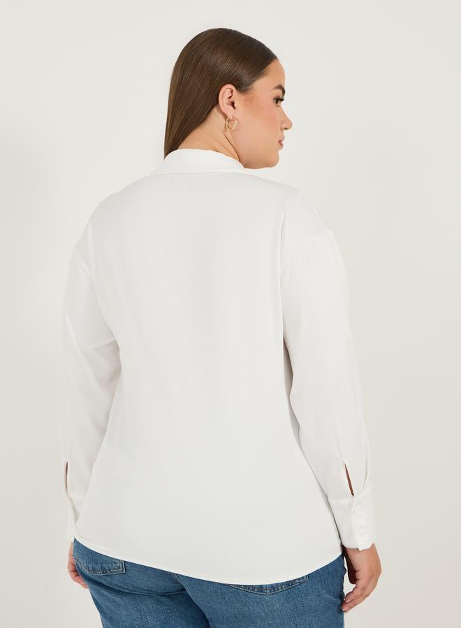 ستايلي بلوزة بمقاس كبير وياقة نوتش مع أكمام طويلة - Image 4