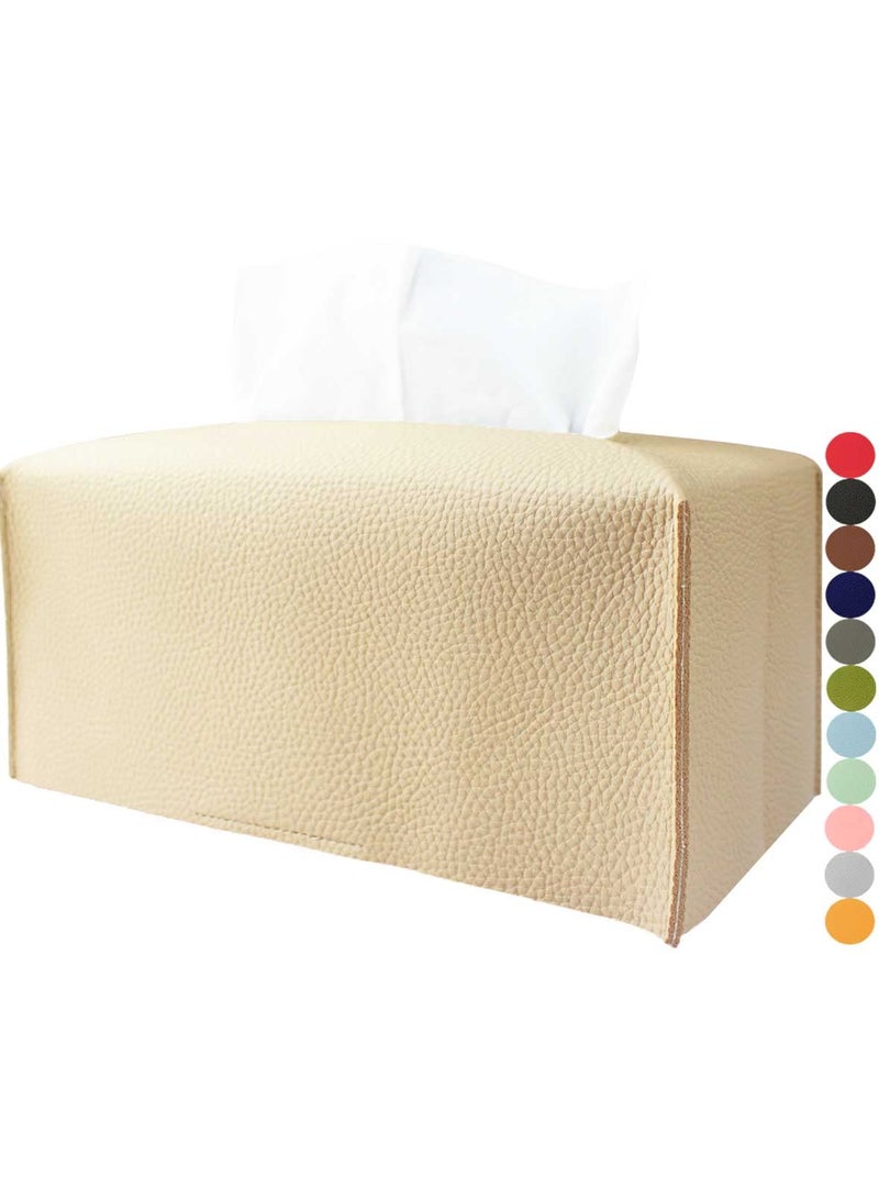 JESMINI Extra Large Rectangle Tissue Box Cover â€“ Plus Size Tissue Box Holder with Bottom Belt [JESMINI, Beige] Faux Leather Long Rectangular Tissue Holder for Bathroom/Home/Car/Office Decor - Image 1