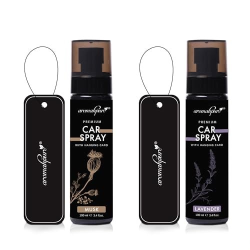 Aromahpure Lavender & Musk Car Perfume Spray with Hanging Card |100ml Each | Long Lasting 800+ Sprays Each Car Fresheners | Travel Friendly Car Air Freshener| CFC Free & Fast Acting Formula - Image 1
