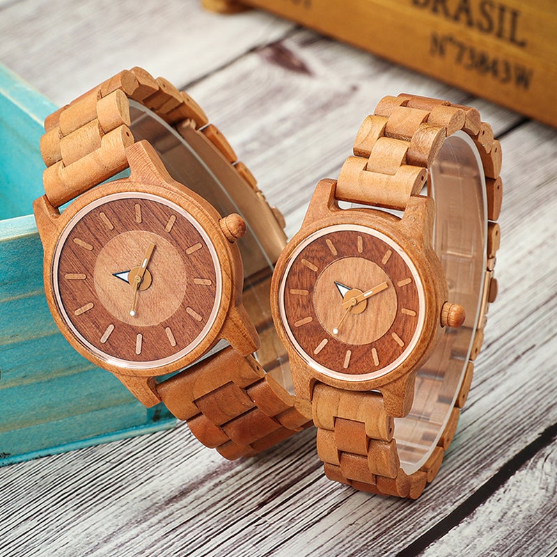 Retro Red Cherry Wood Quartz Watches for Couples Men's Roman - Image 3