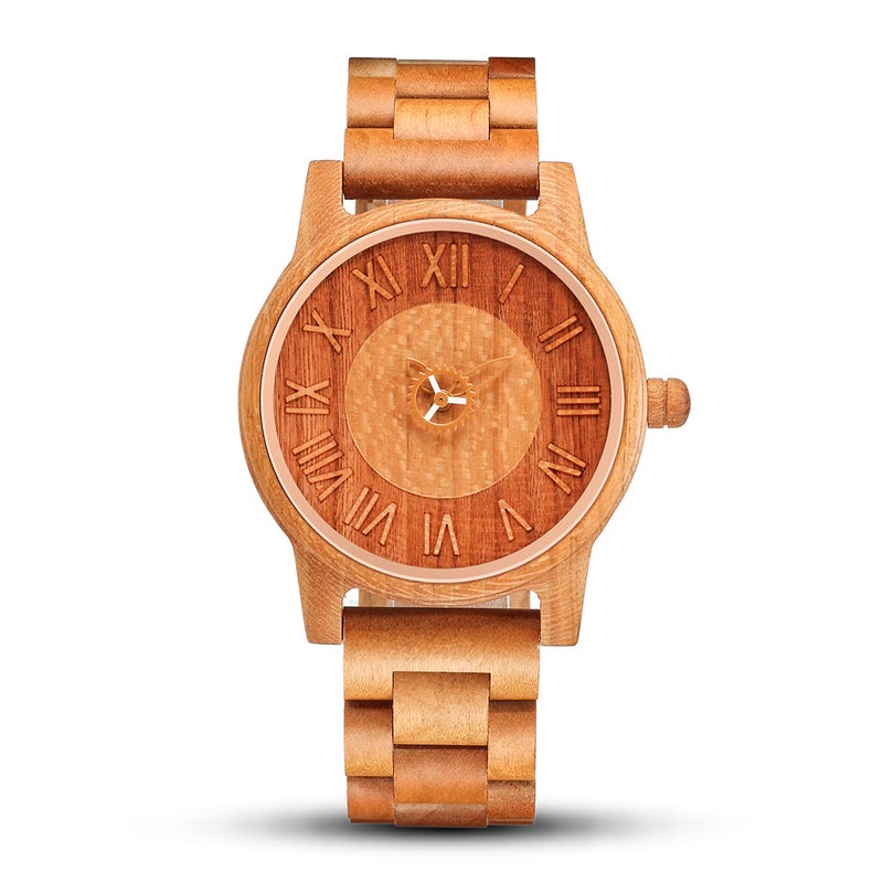 Retro Red Cherry Wood Quartz Watches for Couples Men's Roman - Image 4