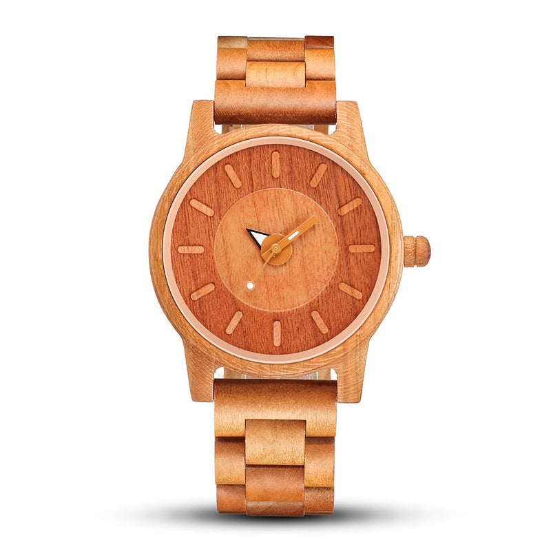 Retro Red Cherry Wood Quartz Watches for Couples Men's Roman - Image 2