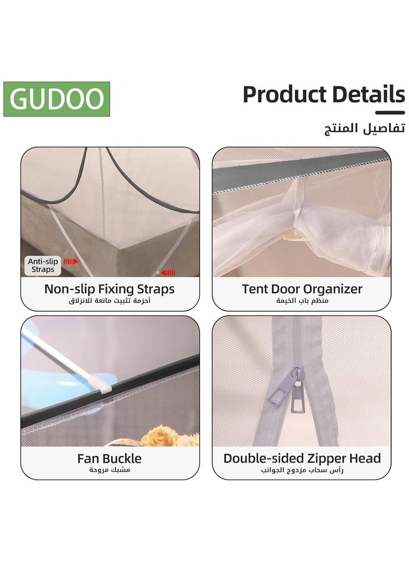 GUDOO Pop-Up Mosquito Net for Beds, Portable Folding Mosquito Netting Double Door Travel Mosquito Tents with Bottom, Bed Tent Crib Netting Yurt Canopy Nets Free Installation for Baby Adult Bedroom Camping  - Image 2