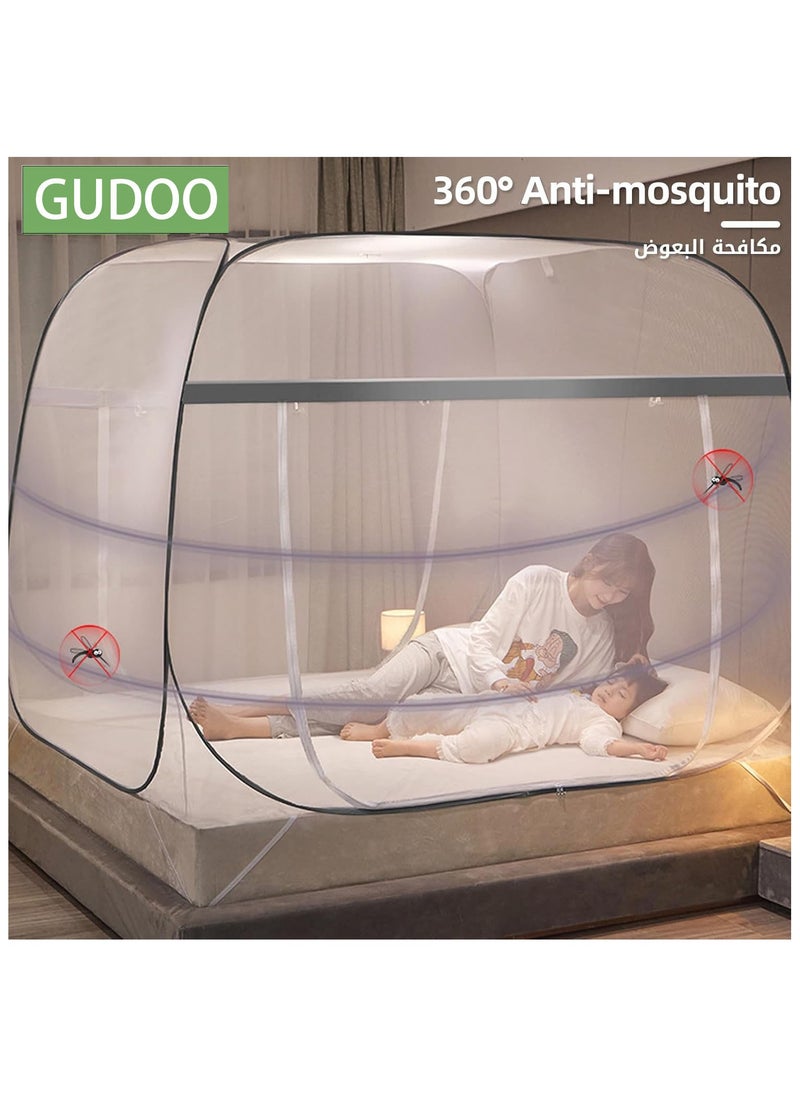 GUDOO Pop-Up Mosquito Net for Beds, Portable Folding Mosquito Netting Double Door Travel Mosquito Tents with Bottom, Bed Tent Crib Netting Yurt Canopy Nets Free Installation for Baby Adult Bedroom Camping  - Image 3