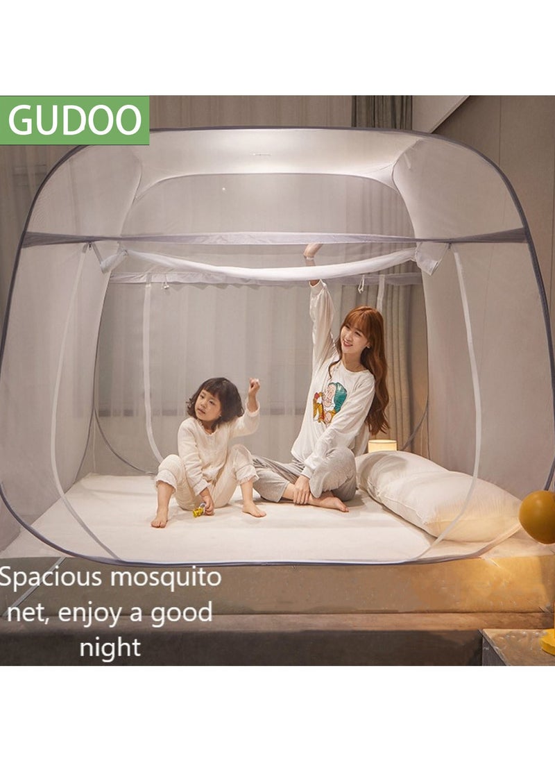 GUDOO - شبكة ناموسية قابلة للطي للأسرّة، شبكة ناموسية قابلة للطي محمولة ذات بابين، خيام ناموسية للسفر مع قاع، شبكة خيمة سرير، مظلة يورت، تركيب مجاني لغرفة نوم الطفل والكبار والتخييم - Image 1
