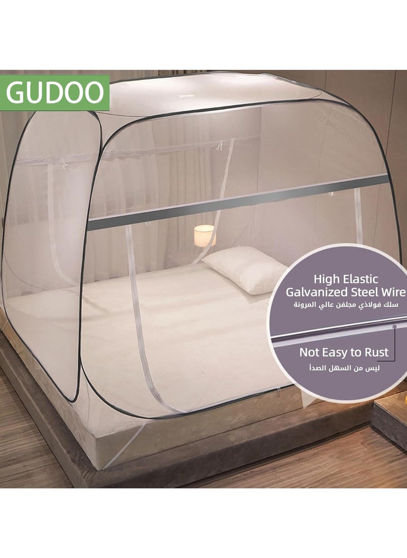 GUDOO - شبكة ناموسية قابلة للطي للأسرّة، شبكة ناموسية قابلة للطي محمولة ذات بابين، خيام ناموسية للسفر مع قاع، شبكة خيمة سرير، مظلة يورت، تركيب مجاني لغرفة نوم الطفل والكبار والتخييم - Image 1