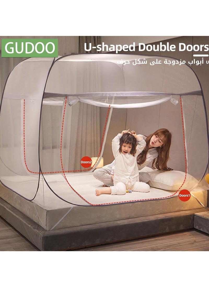 GUDOO Pop-Up Mosquito Net for Beds, Portable Folding Mosquito Netting Double Door Travel Mosquito Tents with Bottom, Bed Tent Crib Netting Yurt Canopy Nets Free Installation for Baby Adult Bedroom Camping  - Image 5
