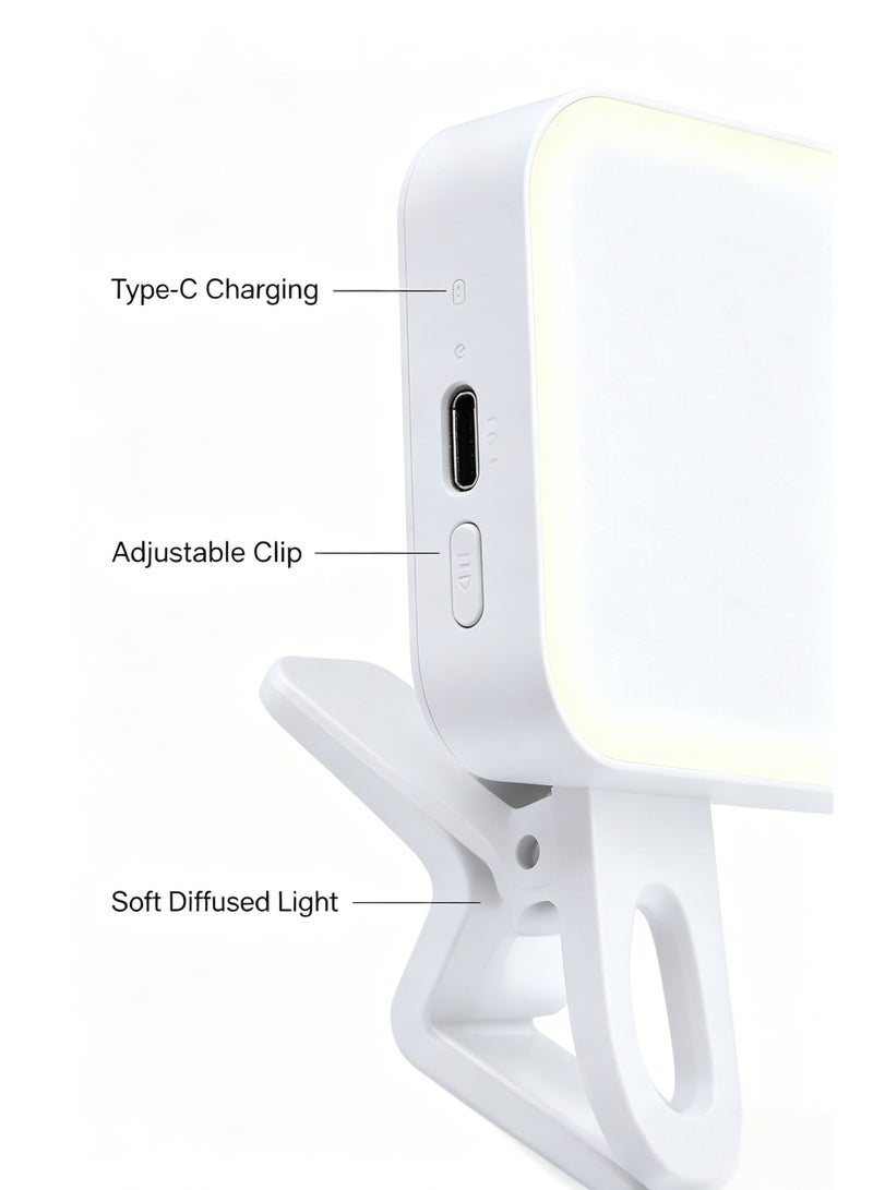 K-16 Portable Clip On Phone Fill Light, 3 Color Temperature 3000K-6500K Rechargeable Mini LED Selfie Light, Type-C Charging Pocket Lamp for Makeup Vlog Live Streaming Photography - Image 4