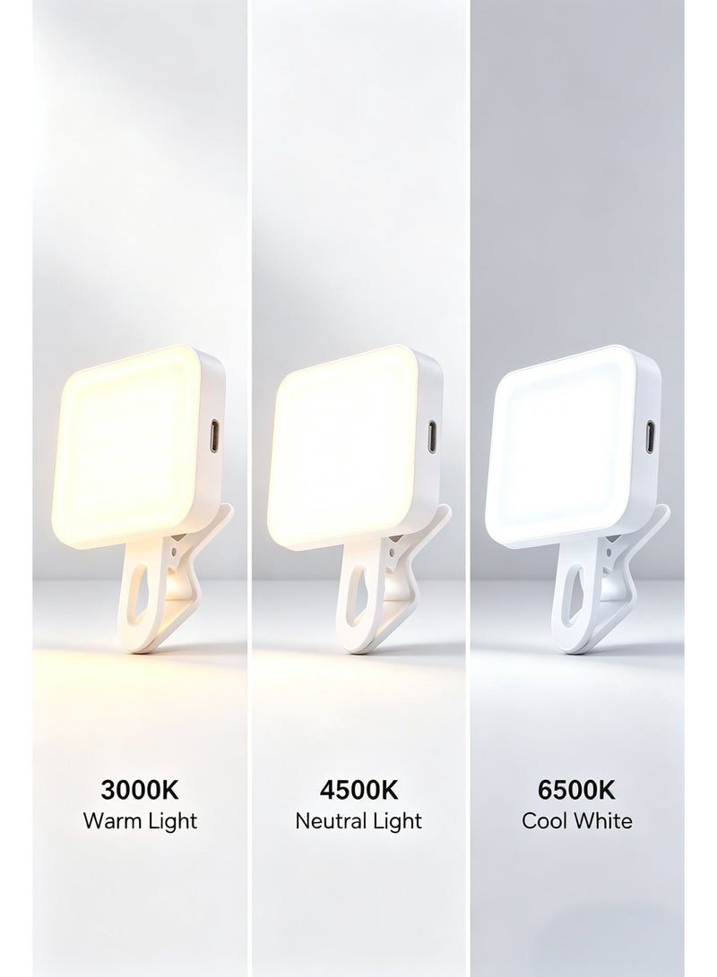 K-16 Portable Clip On Phone Fill Light, 3 Color Temperature 3000K-6500K Rechargeable Mini LED Selfie Light, Type-C Charging Pocket Lamp for Makeup Vlog Live Streaming Photography - Image 1