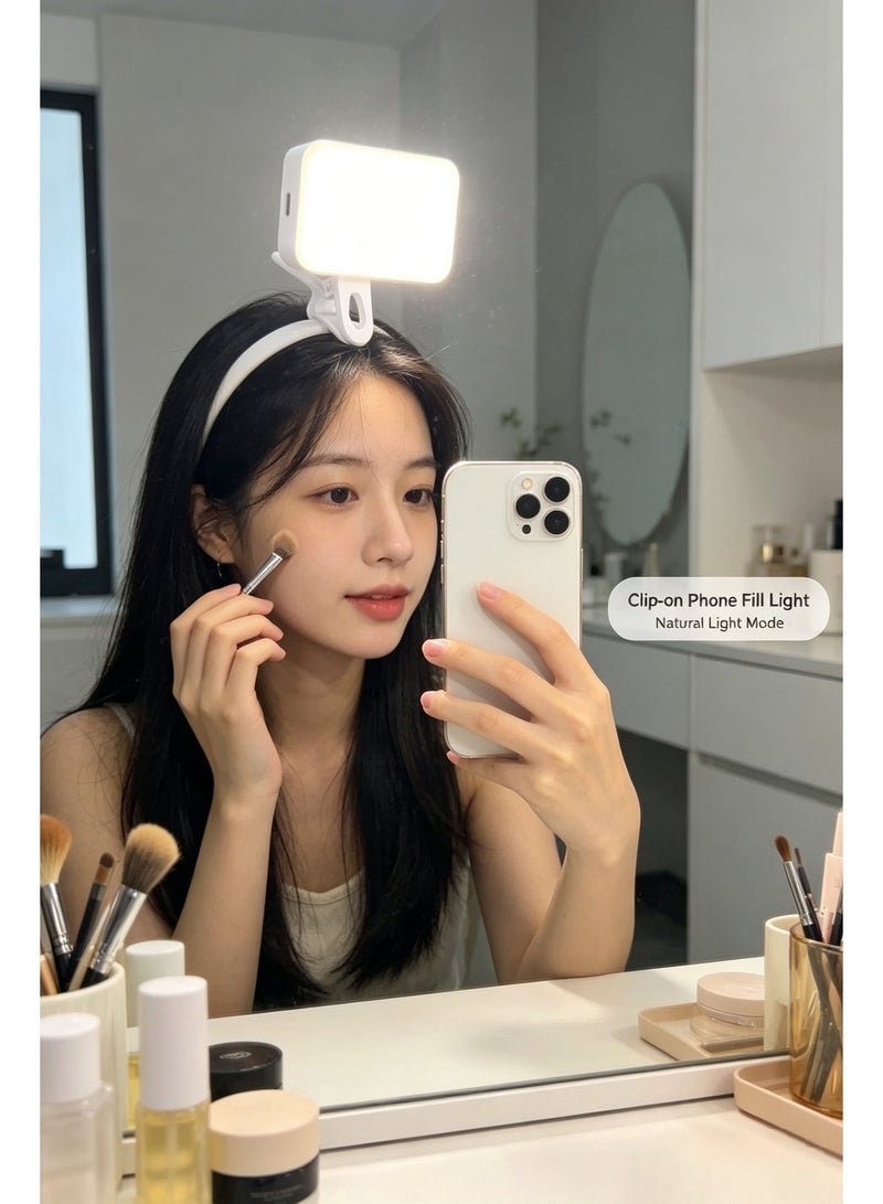 K-16 Portable Clip On Phone Fill Light, 3 Color Temperature 3000K-6500K Rechargeable Mini LED Selfie Light, Type-C Charging Pocket Lamp for Makeup Vlog Live Streaming Photography - Image 3