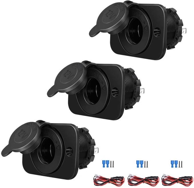 3-Pack Cigarette Lighter Socket, 12V Power Outlet Receptacle For Car, Marine, Motorcycle, Atv, Rv With Wire Fuse Diy Kit