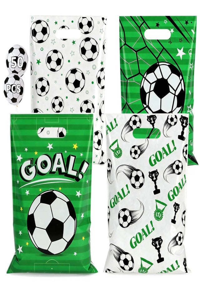 Shintop 50PCS Soccer Goodie Bags, Plastic Snack Bags with Handles Team Party Favor Pouches Treat Gift Wrap for Game Day Birthday (9.8 x 6.3 Inch - Image 1