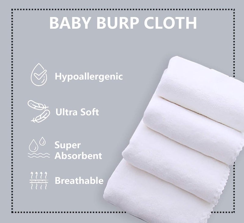 Spotted Play 8 Pack Large Burp Cloths for Baby - 20" by 10" Ultra Absorbent Burping Cloth, Hand Washcloths, Newborn Towel - Milk Spit Up Rags - Burpy Bib for Unisex, Boy, Girl - Burp Cloths Set(White) - Image 2