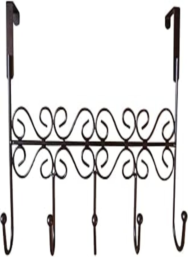 Rbenxia Over The Door 5 Hanger Rack Decorative Metal Hanger Holder for Home Office Use, Brown