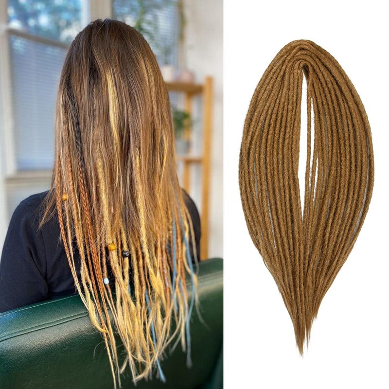 Aosome 20 Double Ended Dreadlock Extensions 15 Strands Golden Brown DE Soft Synthetic Handmade Braid Dread Extensions
