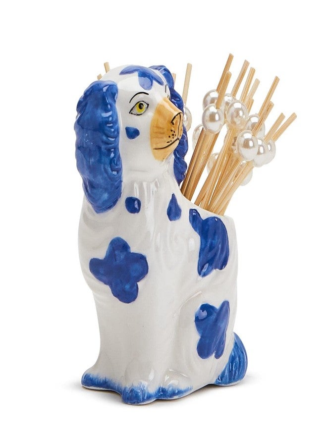 Two's Company Staffordshire Dog with 20 Picks in Gift Box, Blue and White, Ceramic/Bamboo - Image 3