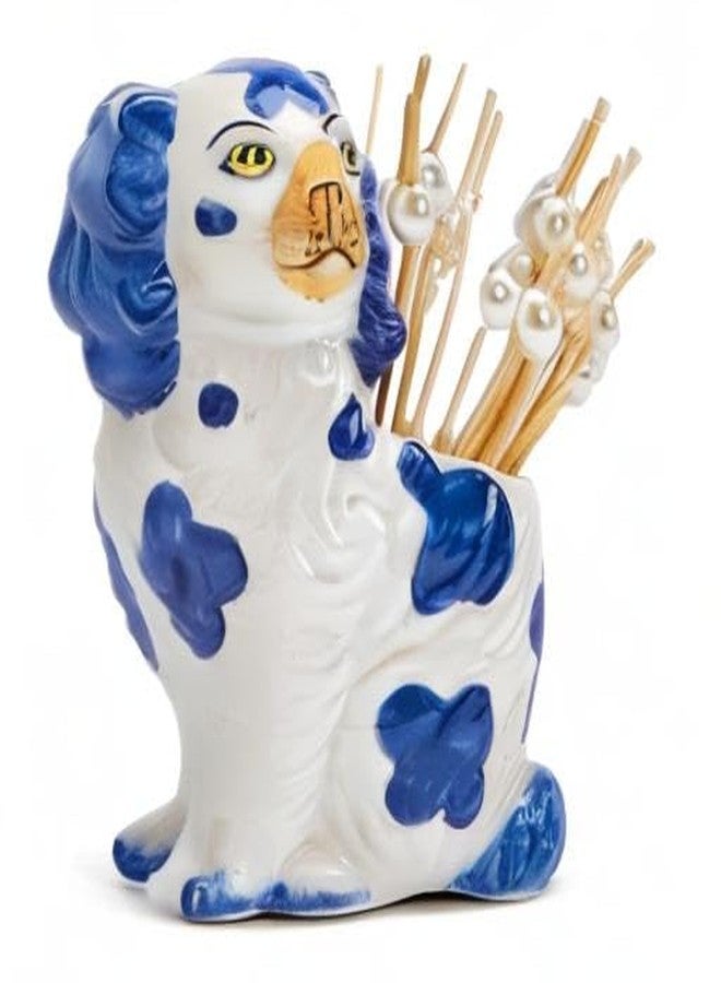 Two's Company Staffordshire Dog with 20 Picks in Gift Box, Blue and White, Ceramic/Bamboo - Image 5