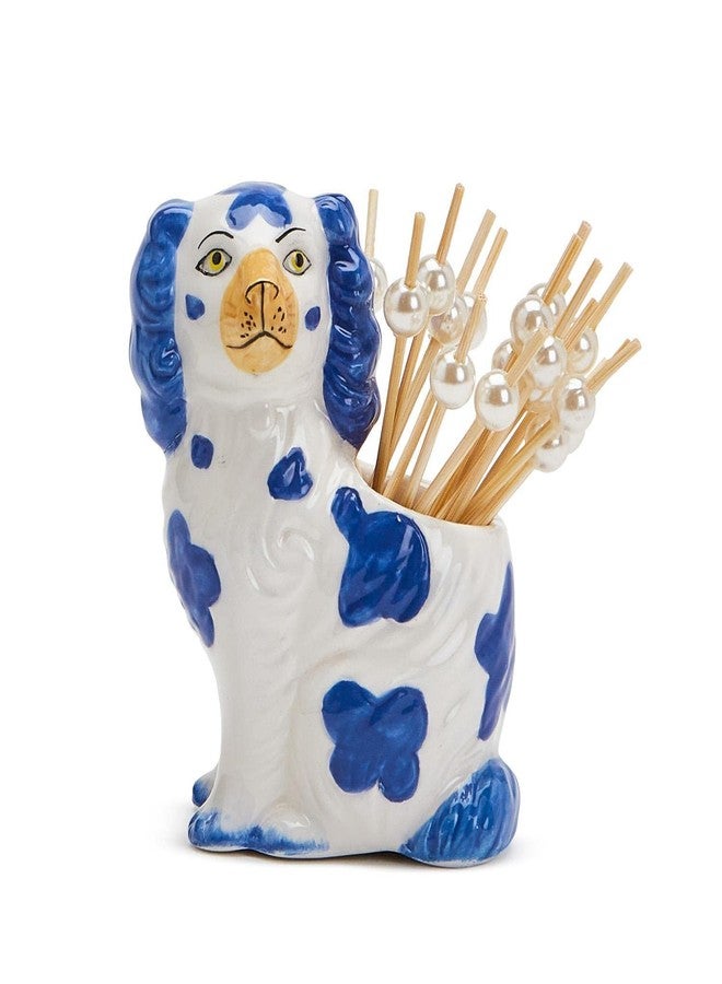 Two's Company Staffordshire Dog with 20 Picks in Gift Box, Blue and White, Ceramic/Bamboo - Image 2