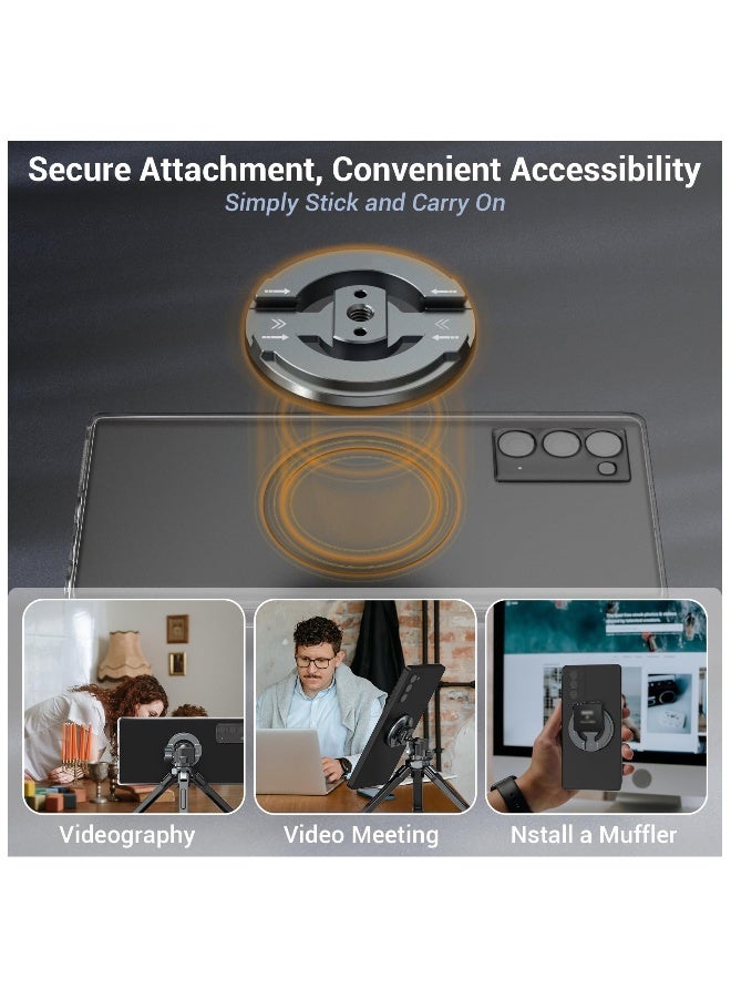 Magnetic Phone Tripod Mount Adapter with Adhesive Magnetic Ring, 1/4” Screw Hole Suitable for Ball Head/Tripod, Cold Shoe Design Compatible with Microphone with Hot Shoe Connector  - Image 4