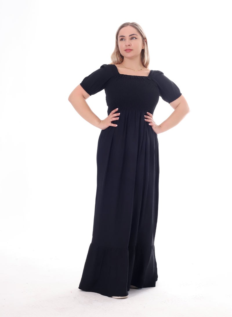 بيبو فستان حريمي طويل سادة اكمام قصير - Image 2