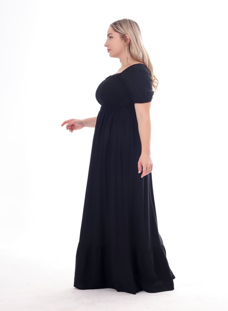 بيبو فستان حريمي طويل سادة اكمام قصير - Image 3