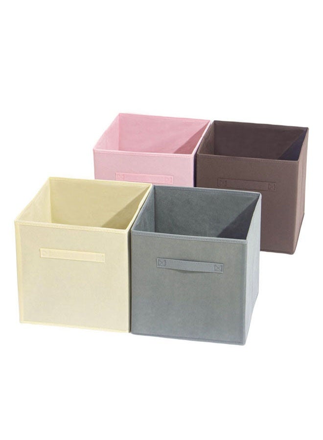 Hanayo 3 Pcs Storage Cubes Bins Collapsible Fabric Storage Bins with Handle Simple Cubical Storage Boxes for Clothes Toys Operators Cabinets Shelves (Beige) - Image 3
