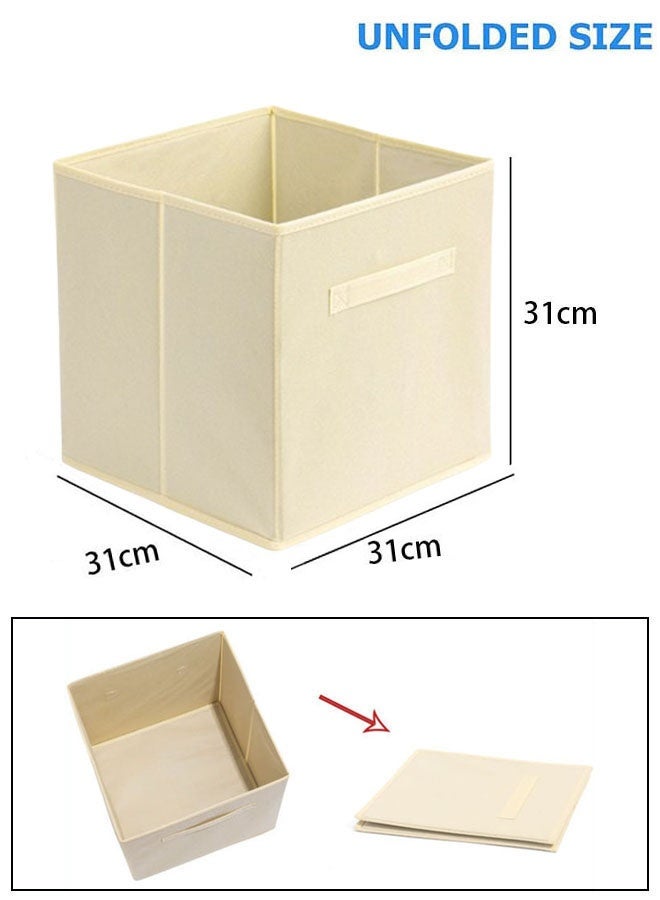 Hanayo 3 Pcs Storage Cubes Bins Collapsible Fabric Storage Bins with Handle Simple Cubical Storage Boxes for Clothes Toys Operators Cabinets Shelves (Beige) - Image 2