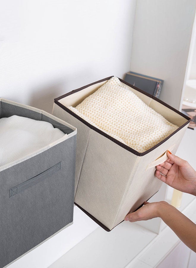 Hanayo 3 Pcs Storage Cubes Bins Collapsible Fabric Storage Bins with Handle Simple Cubical Storage Boxes for Clothes Toys Operators Cabinets Shelves (Beige) - Image 5