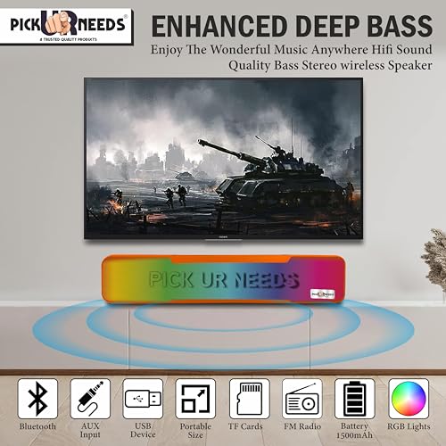 Pick Ur Needs Portable Bluetooth Wireless Home TV Soundbar with Mobile Stand & Multicolor Light Bass Stereo Speaker (Orange) - Image 3
