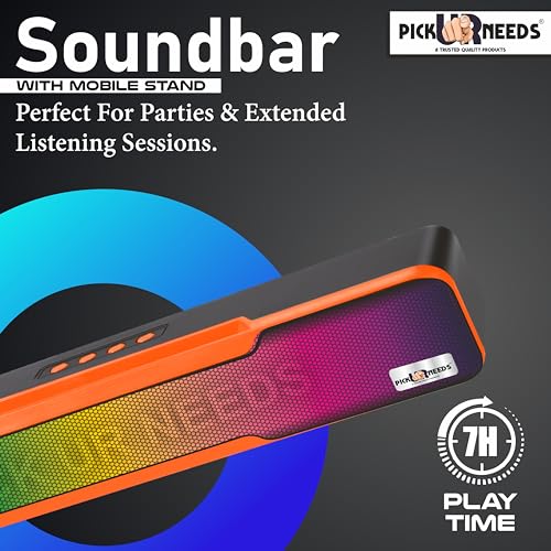 Pick Ur Needs Portable Bluetooth Wireless Home TV Soundbar with Mobile Stand & Multicolor Light Bass Stereo Speaker (Orange) - Image 2